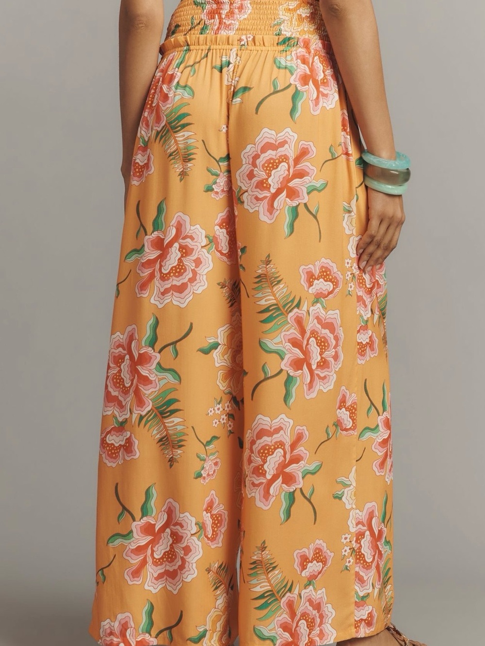 FARM RIO X ANTHROPOLOGIE SMOCKED FLORAL WIDE-LEG PANTS medium xlg - Picture 7 of 7